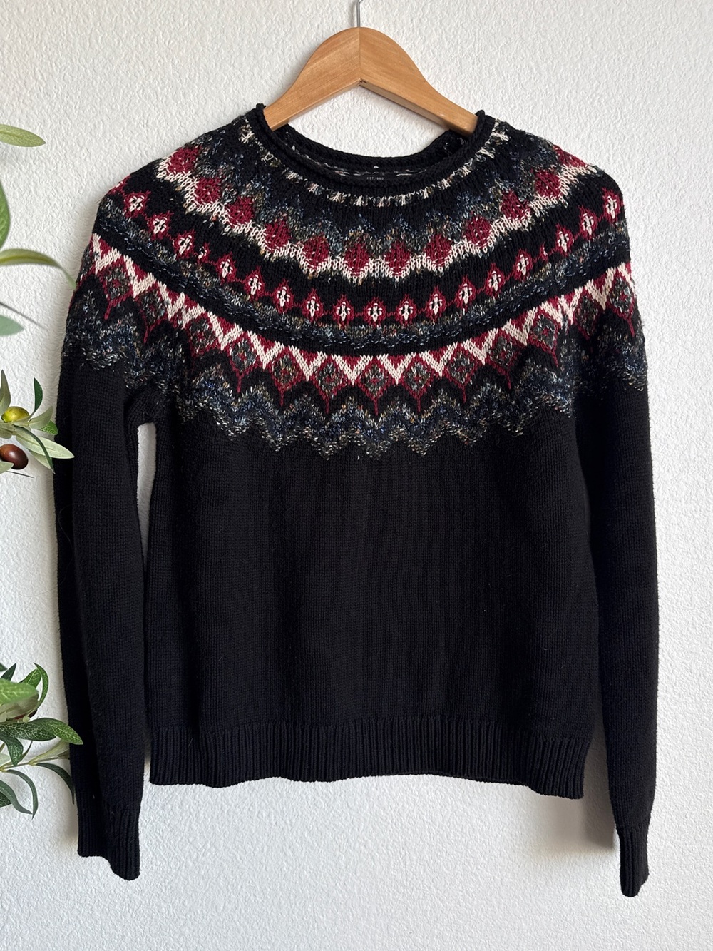 Lucky Brand Black Fair Isle Knit Nordic Crewneck Sweater Women’s Size X-Small XS